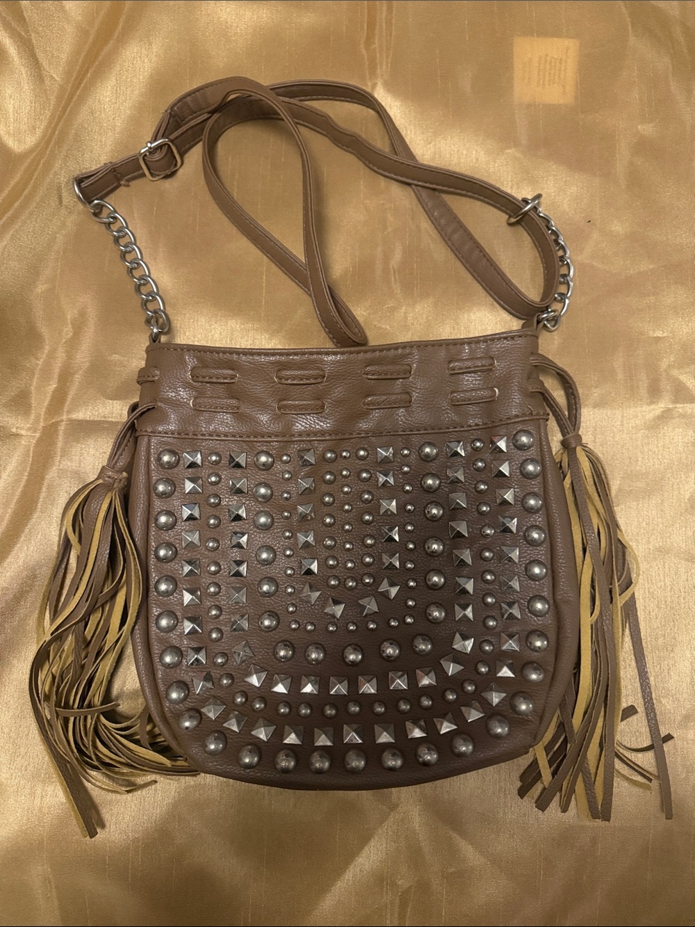 Studded Leather Crossbody Bag - Brown